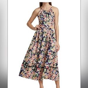 SOMETHING NAVY Floral Cut-Out Cotton Midi-Dress